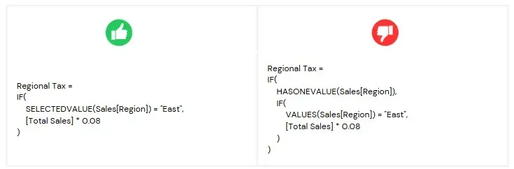 Good versus bad DAX: SELECTEDVALUE instead of HASONEVALUE combined with VALUES