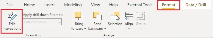 Edit interactions button in the Format ribbon of Power BI Desktop