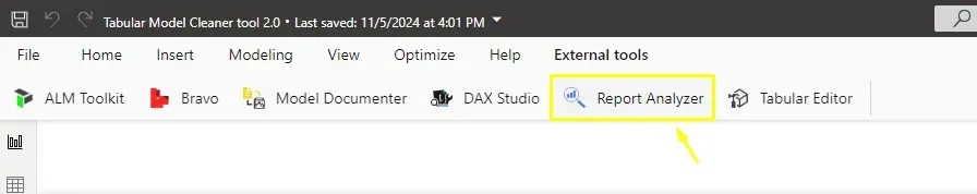 External tools ribbon in Power BI Desktop with Report Analyzer highlighted