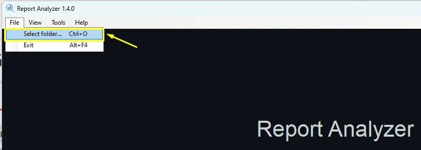 Select folder option in the Report Analyzer File menu
