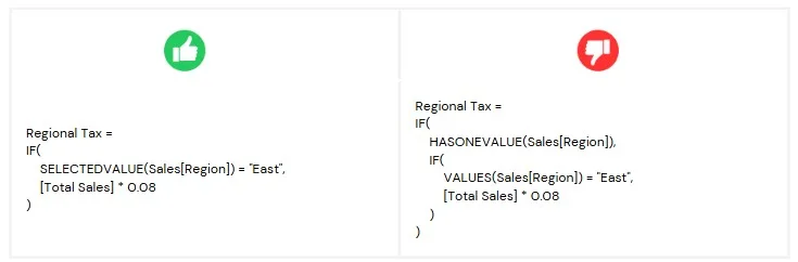 Good versus bad DAX: SELECTEDVALUE instead of HASONEVALUE combined with VALUES