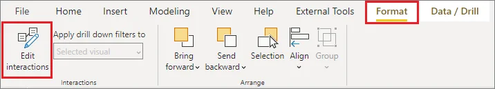 Edit interactions button in the Format ribbon of Power BI Desktop