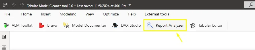 External tools ribbon in Power BI Desktop with Report Analyzer highlighted