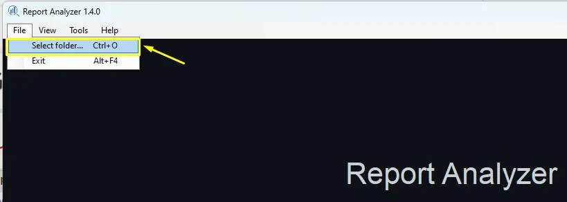 Select folder option in the Report Analyzer File menu